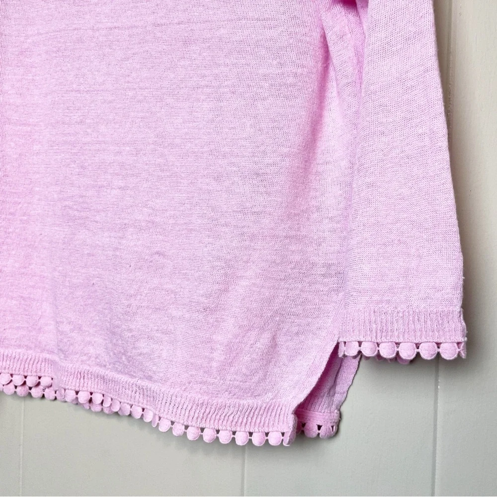 J. Crew 100% Linen Sweater Pom-Pom Trim‎ small bubblegum pink lightweight boxy